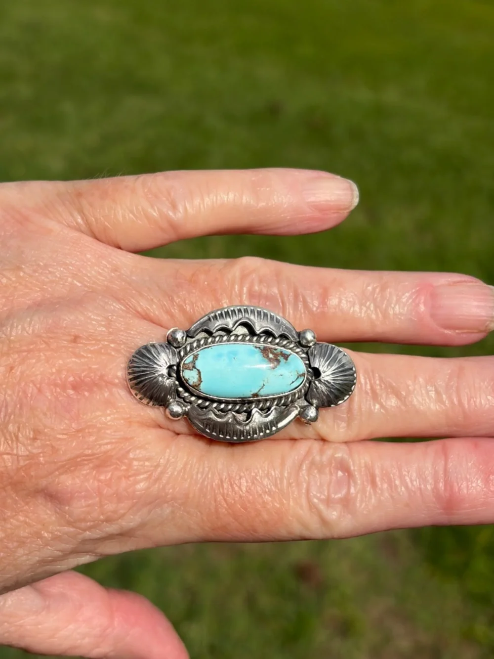 Juanita McDonald-Signed Unisex Golden Hills Turquoise Sterling Silver Ring